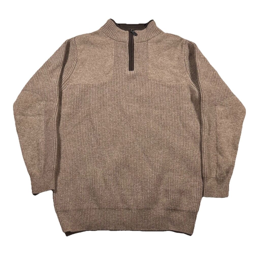 Vintage L.L.Bean 100% Merino Lambs Wool 1/4 Zip Sweater XL Tall Brown